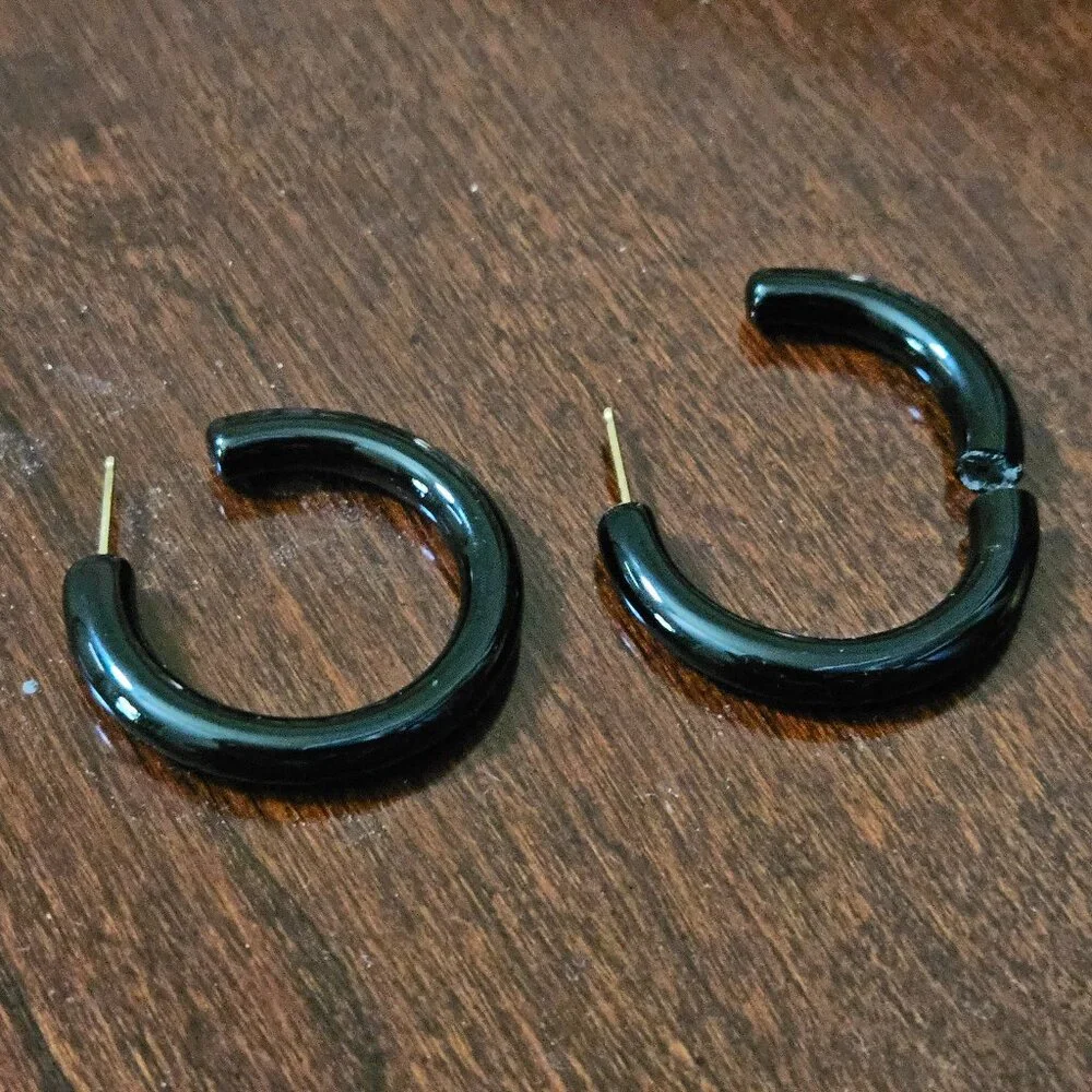 RARE VINTAGE ESTATE GUMPS GUMPS 14K GOLD BLACK ONYX HOOP EARRINGS